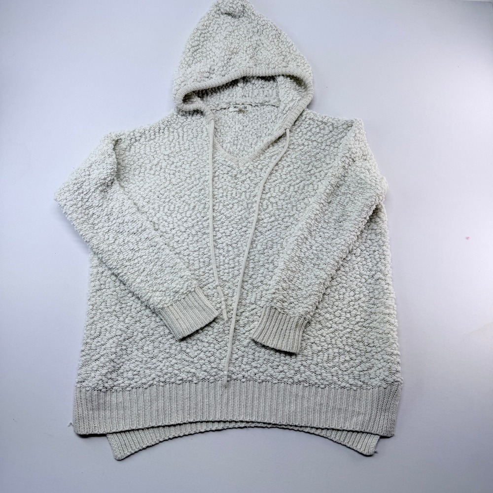 Miracle USA Cream Popcorn Knit Hoodie Sweater V-Neck Oversized M/L